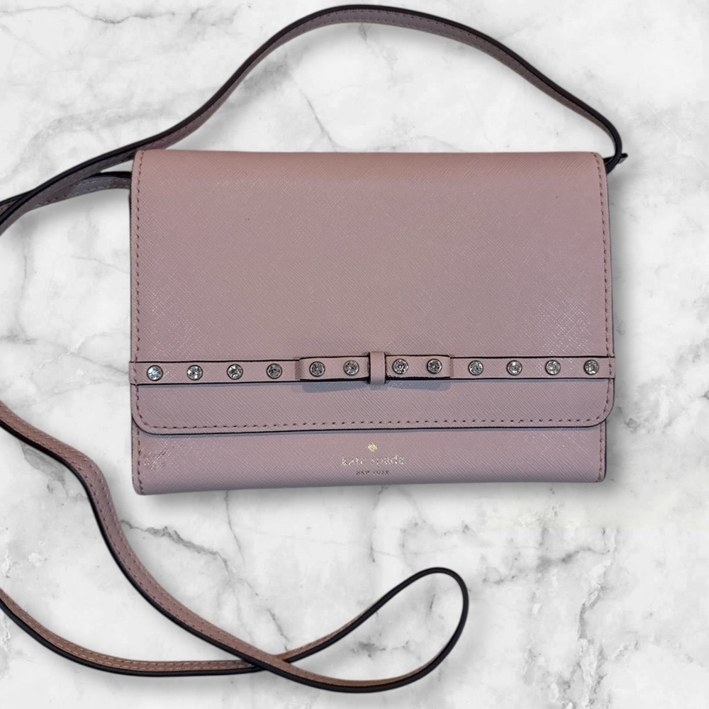 Kate Spade Saffiano Leather Crystal embellished Crossbody bag Rose pink